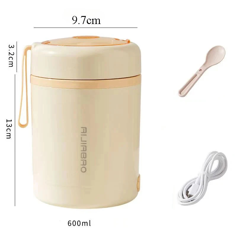 600ML USB Electric Heating Lunch Box Portable Food Warmer Stainless Steel Picnic Container 5V 12V 24V
