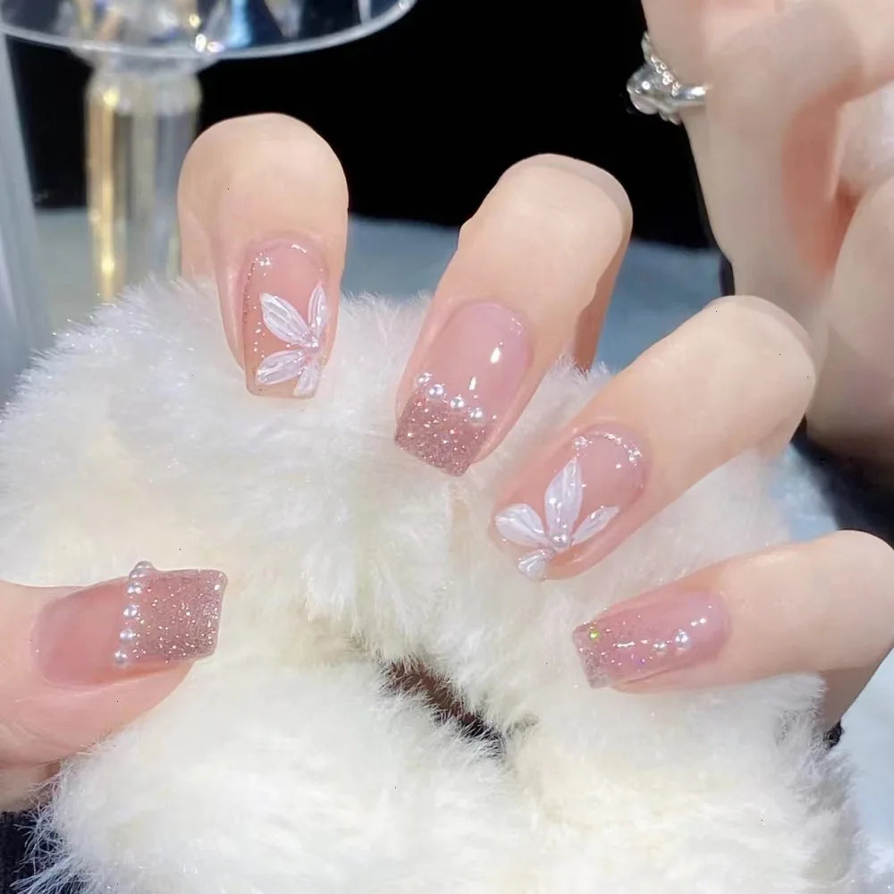 24 Pcs 3D Kuromi Press On Nails Y2K Cartoon Handmade Fake Nails Black Gel Wearable Nails Cinnamoroll Melody Anime False Nails