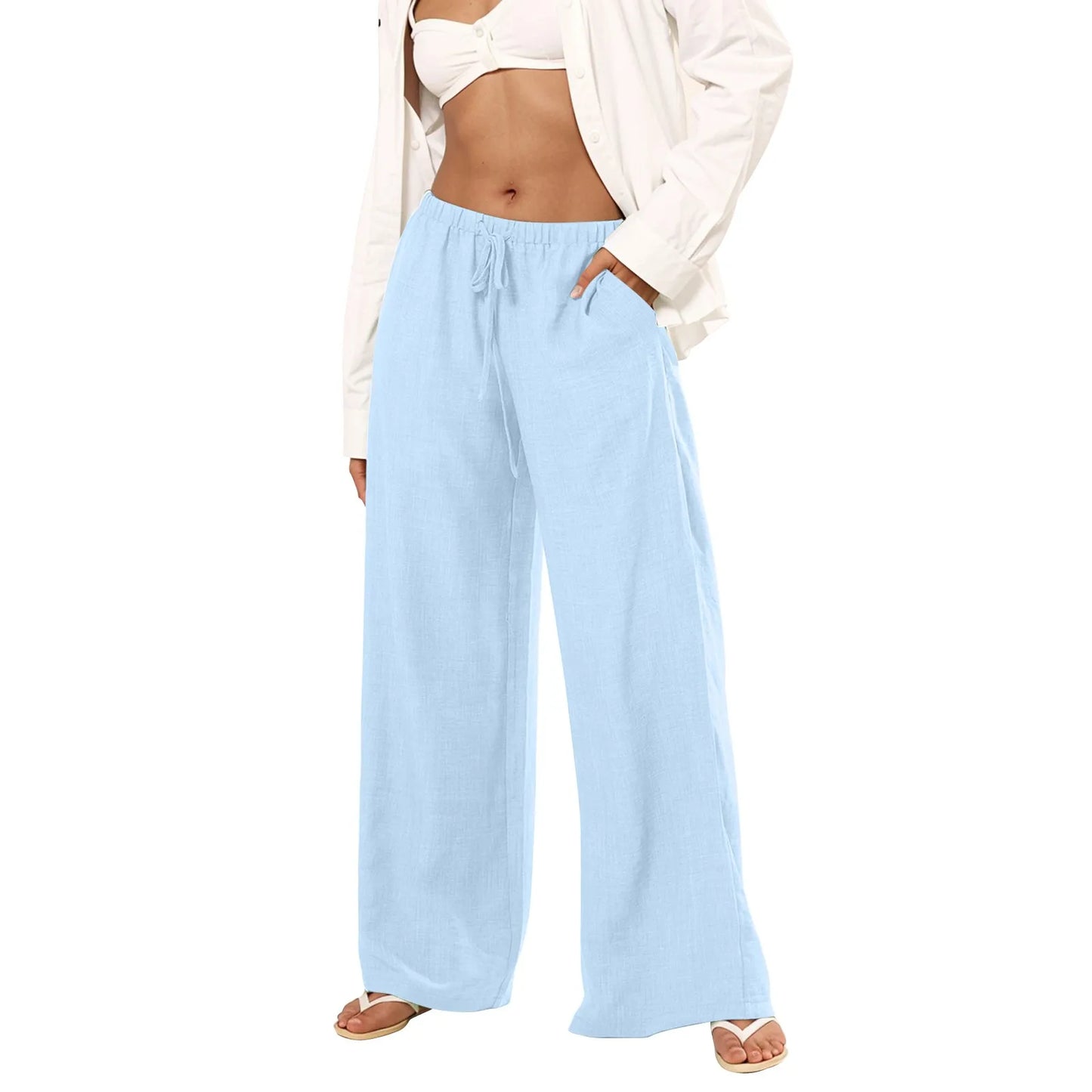 Womens Palazzo Pants Wide Leg Summer Casual Trousers Beach
