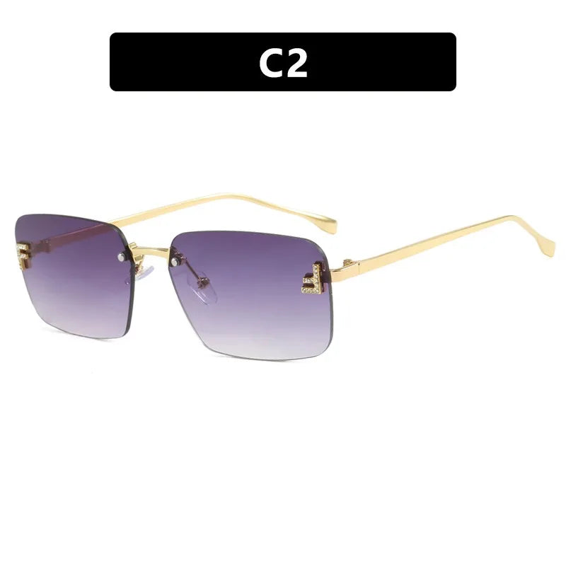 Rimless Square Sunglasses F Letter Rectangle Shades for Men and Women Trendy Driving Frameless Casual Eyewear UV400 Oculos Del Sol