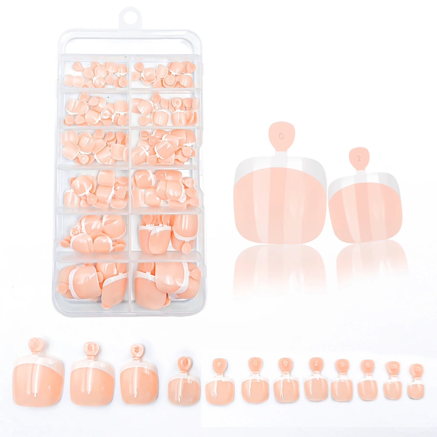 120pcs Glossy Press-On Toe Nails French White Nude Pink