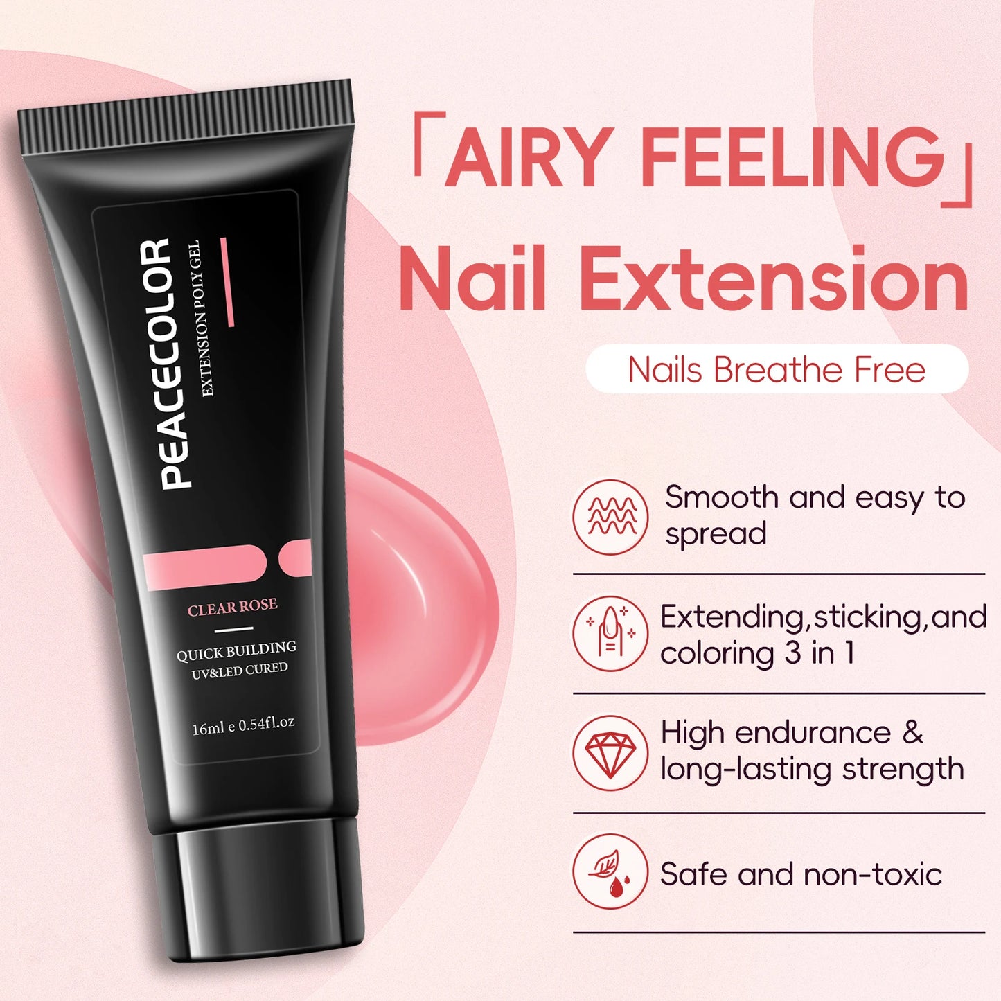 Peacecolor 16ML Poly Extension Gel Set with Nail Lamp Nail Drill Machine 30ML Slip Solution Base Top Coat Nail Art Stickers Tool