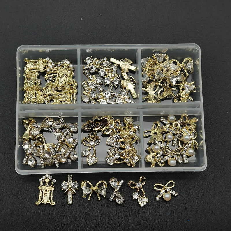 60pcs/Box Nail Rhinestones Cherry/Planet/Heart Nail Charms Jewelry Parts Gems Crystal DIY Nail Art Decorations Accessories Stone
