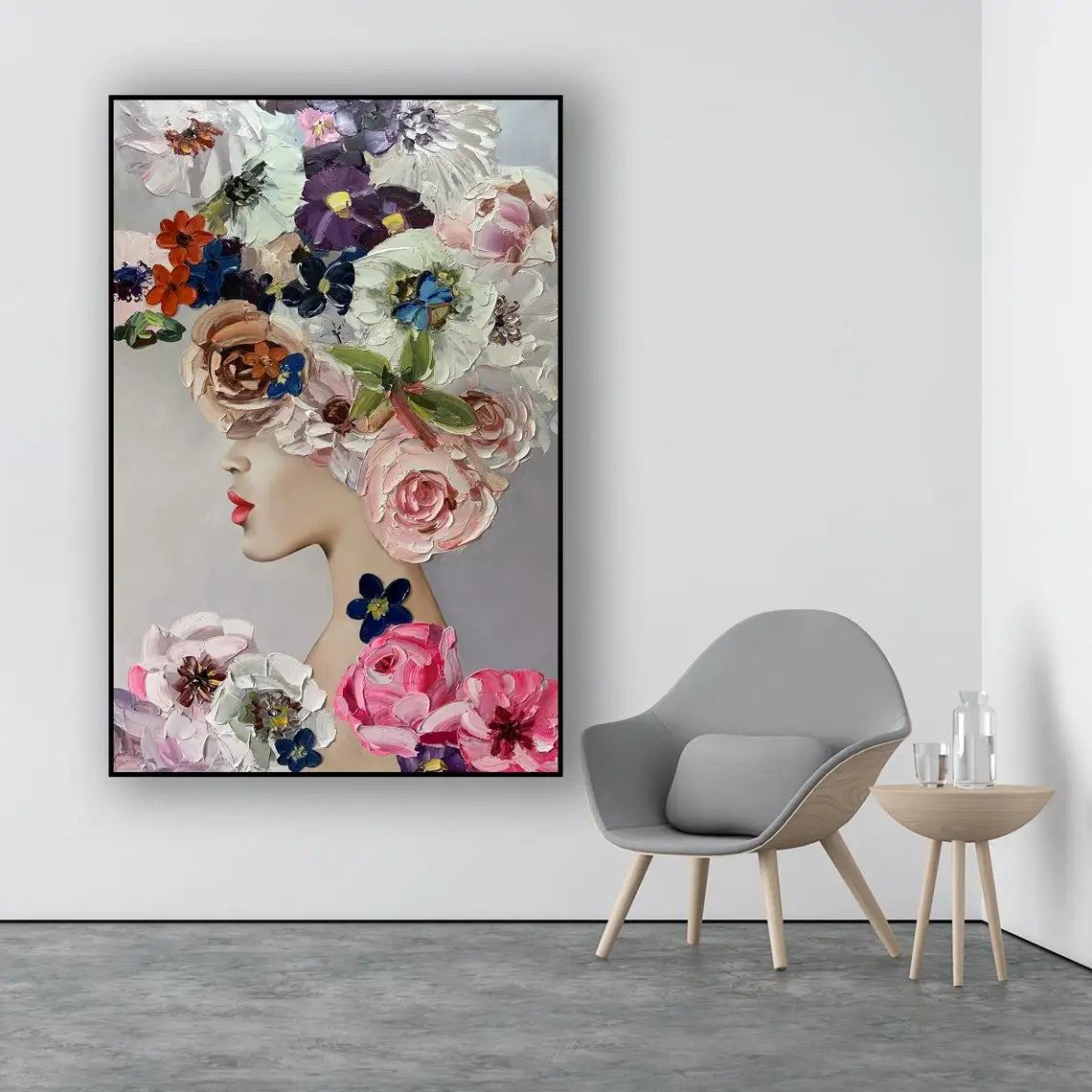 Hand Painted Oil Painting Flower Painting on Canvas 3D Flower Wall Decor Custom Wall Art Floral Wall Art Textured Beauty Figures