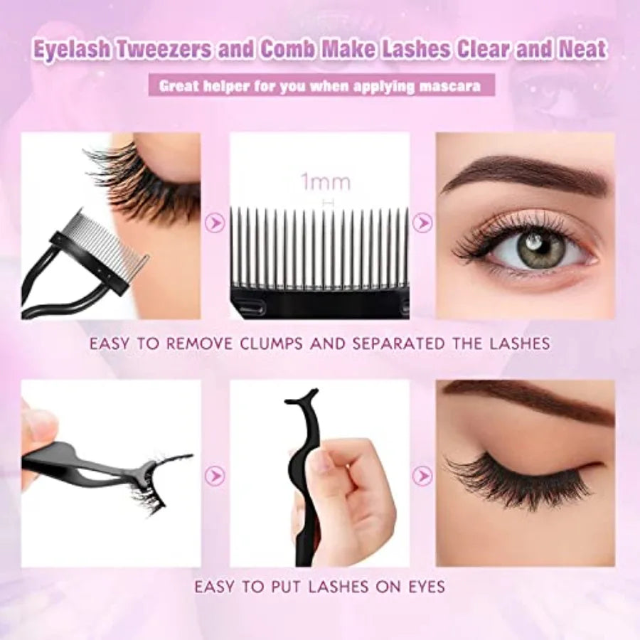 Eyelash Curler Kit With Silicone Pads Tweezers Comb