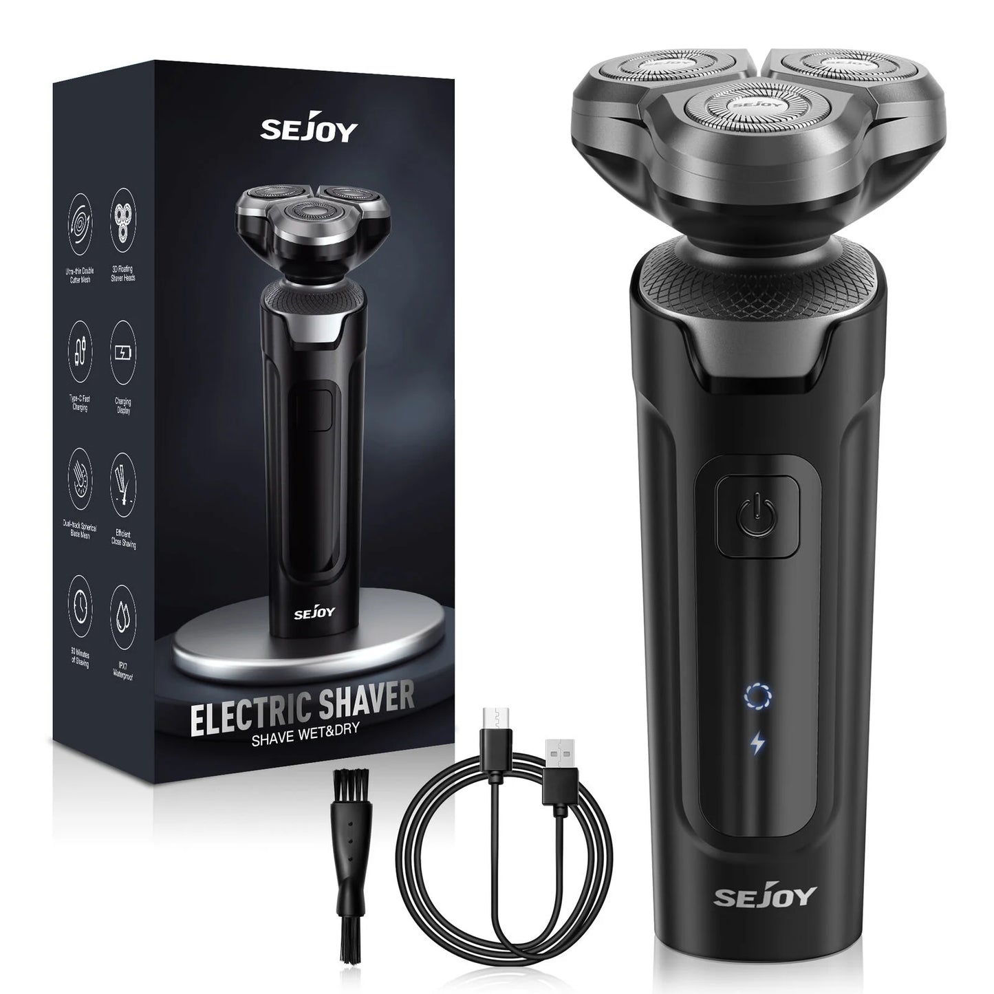 Sejoy Electric Razor for Men Rechargeable Rotary Shaver Portable Travel Beard Trimmer Ideal Gift