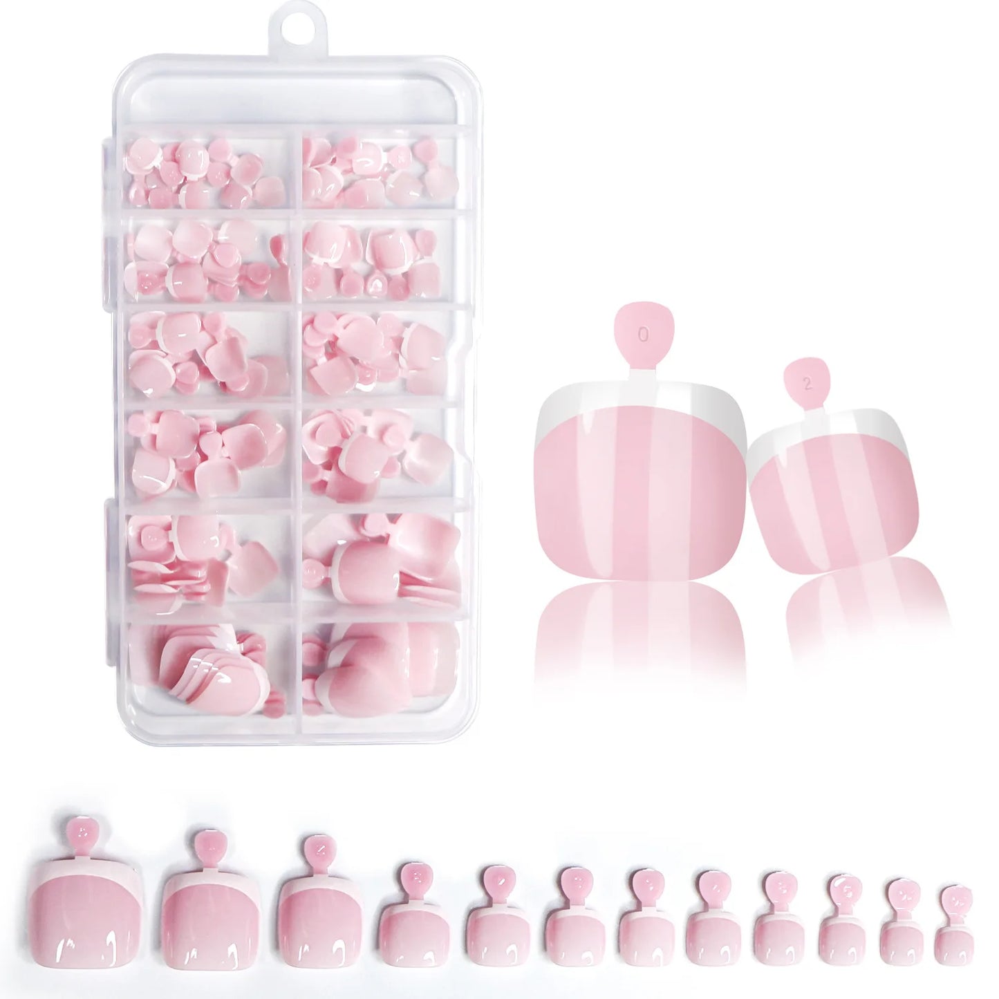 120pcs Glossy Press-On Toe Nails French White Nude Pink