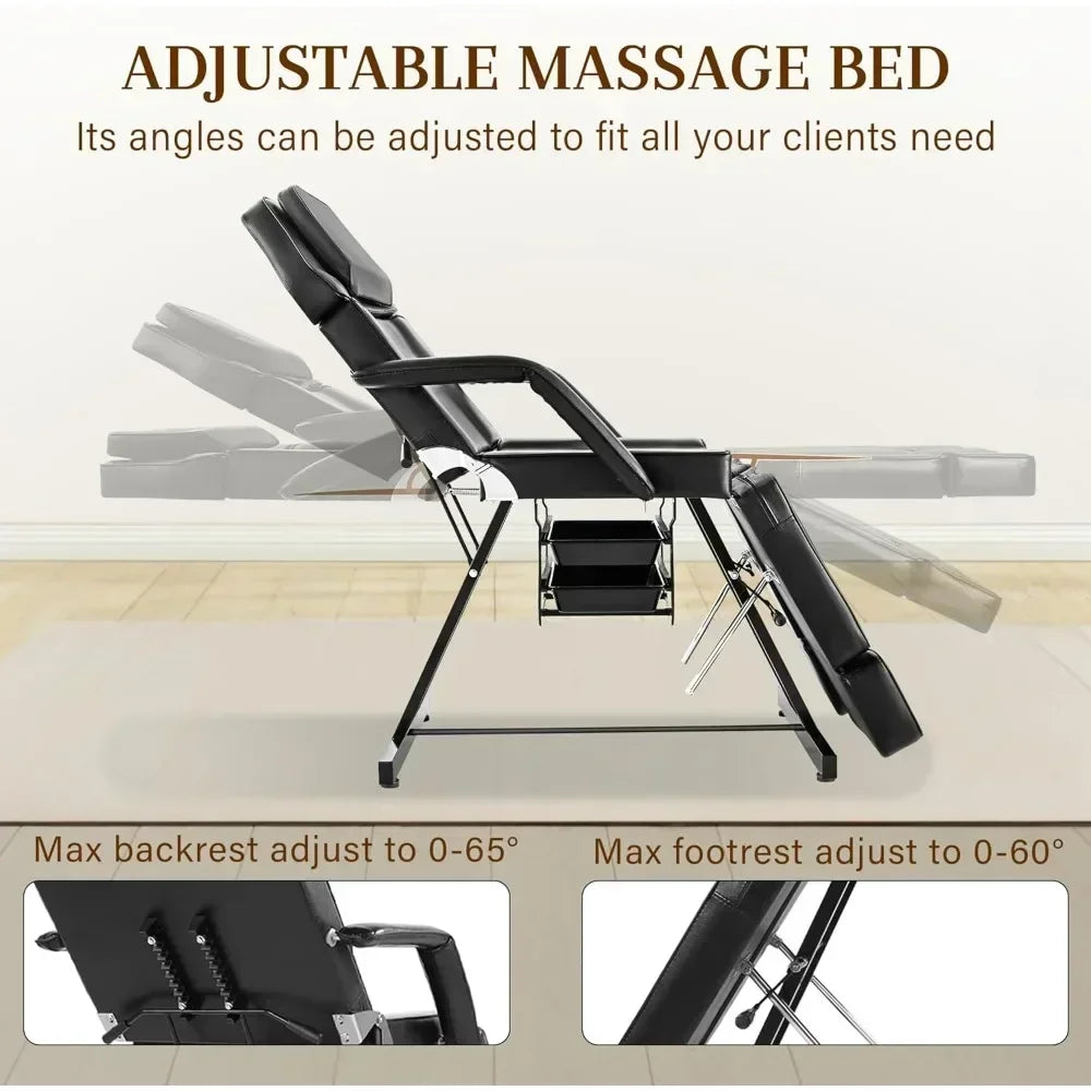 Tattoo Facial Chair for Client, Professional Beauty Massage Spa Table Adjustable Black Lash Facial Esthetician Bed for Artist