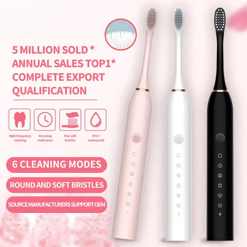 Sonic Electric Toothbrush for Adults IPX7 Waterproof 6 Modes