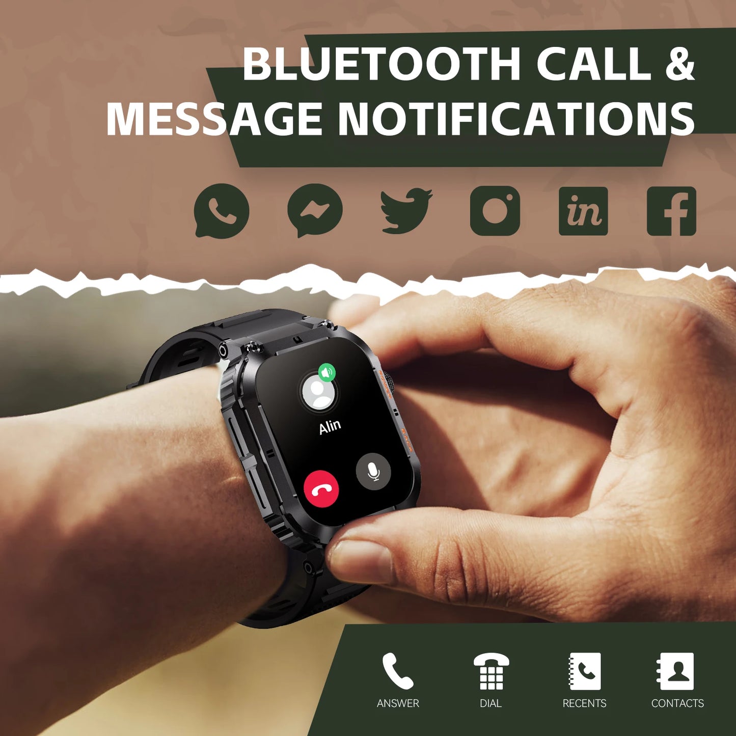 EIGIIS Military Smart Watch For Men Bluetooth Call 1.96 Inch HD Screen Fitness Tracker Heart Rate Blood Pressure IP68 Waterproof