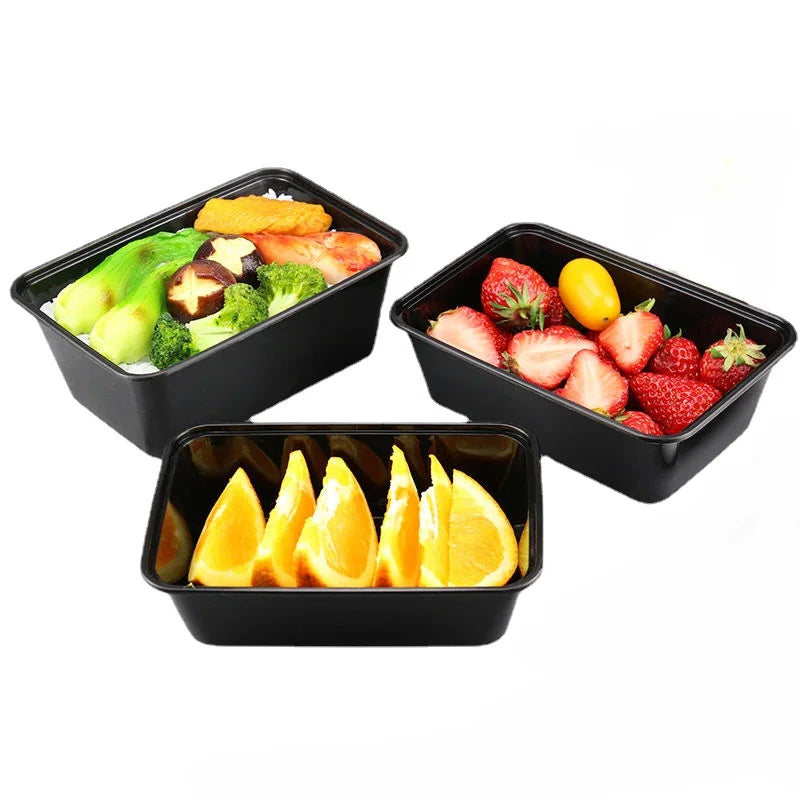 10 Pack Plastic Disposable Food Containers Black Take Out Containers With Lid for Salads Sandwiches Kitchen Fridge Storage Boxes
