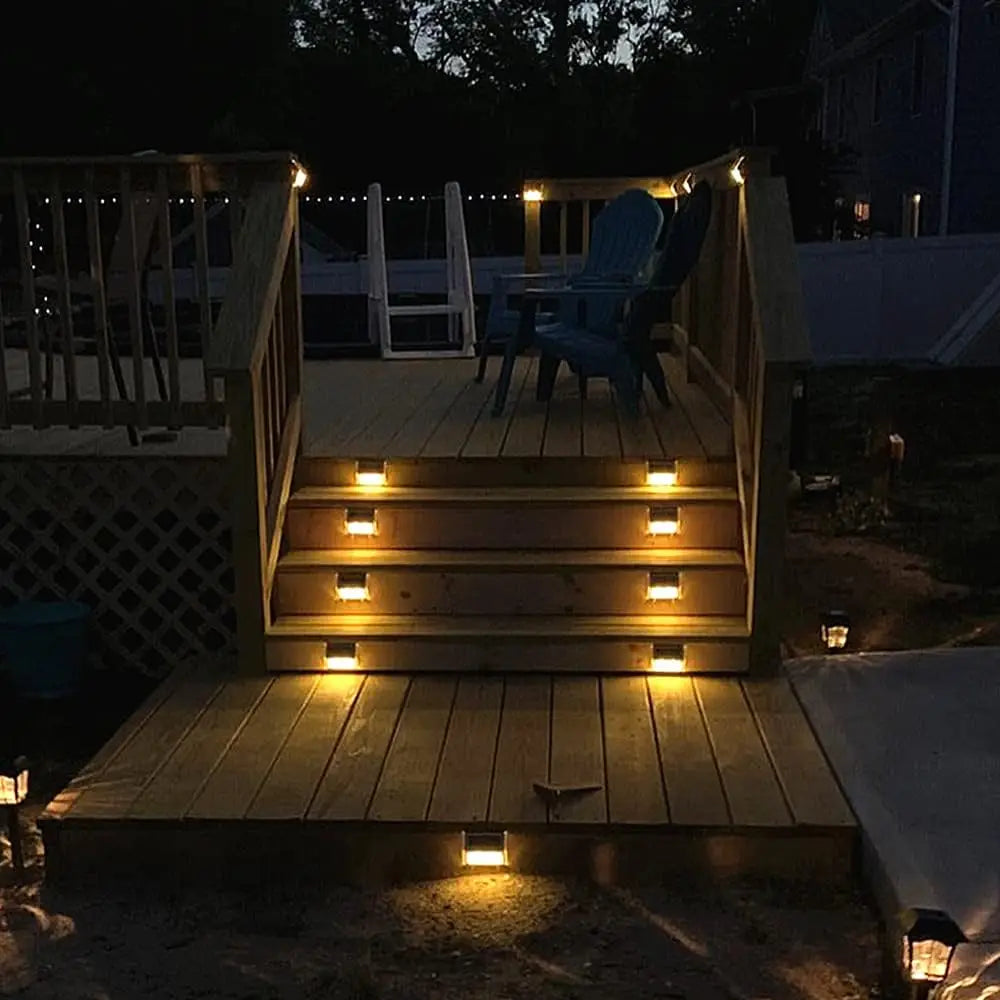 Lightess Solar Lights for Steps Deck Outdoor Waterproof Stainless Steel LED Fence Lights for Garden Pathway