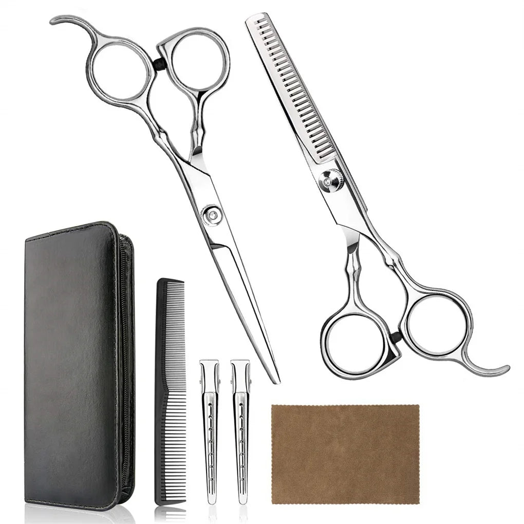 Hair Cutting Scissors Set 6 Inch Hairdressing Thinning Shears for Women Men and Kids Silver