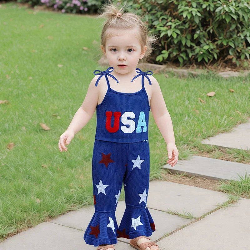 Independence Day Toddler Girl Romper American Flag Print