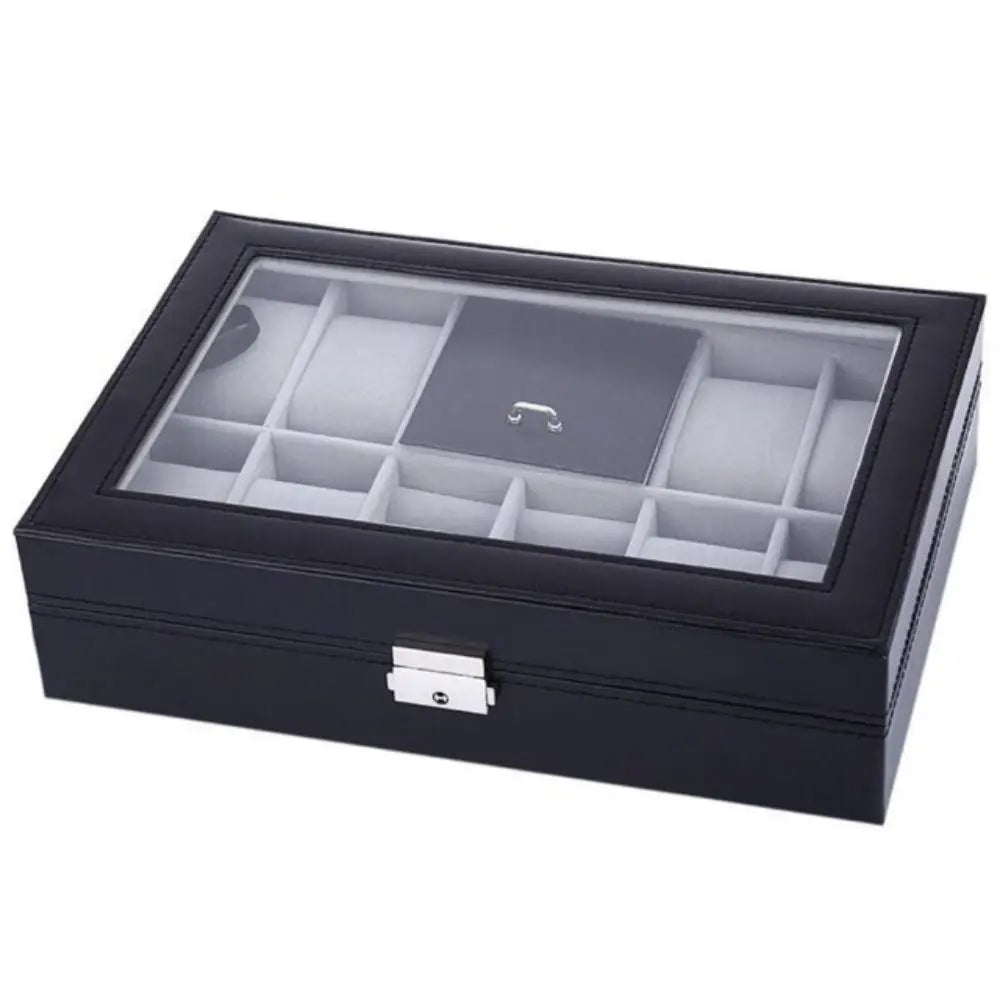 High Quality PU Leather Watch Storage Organizer Box Large Capacity Transparent Lid Jewelry Display Box