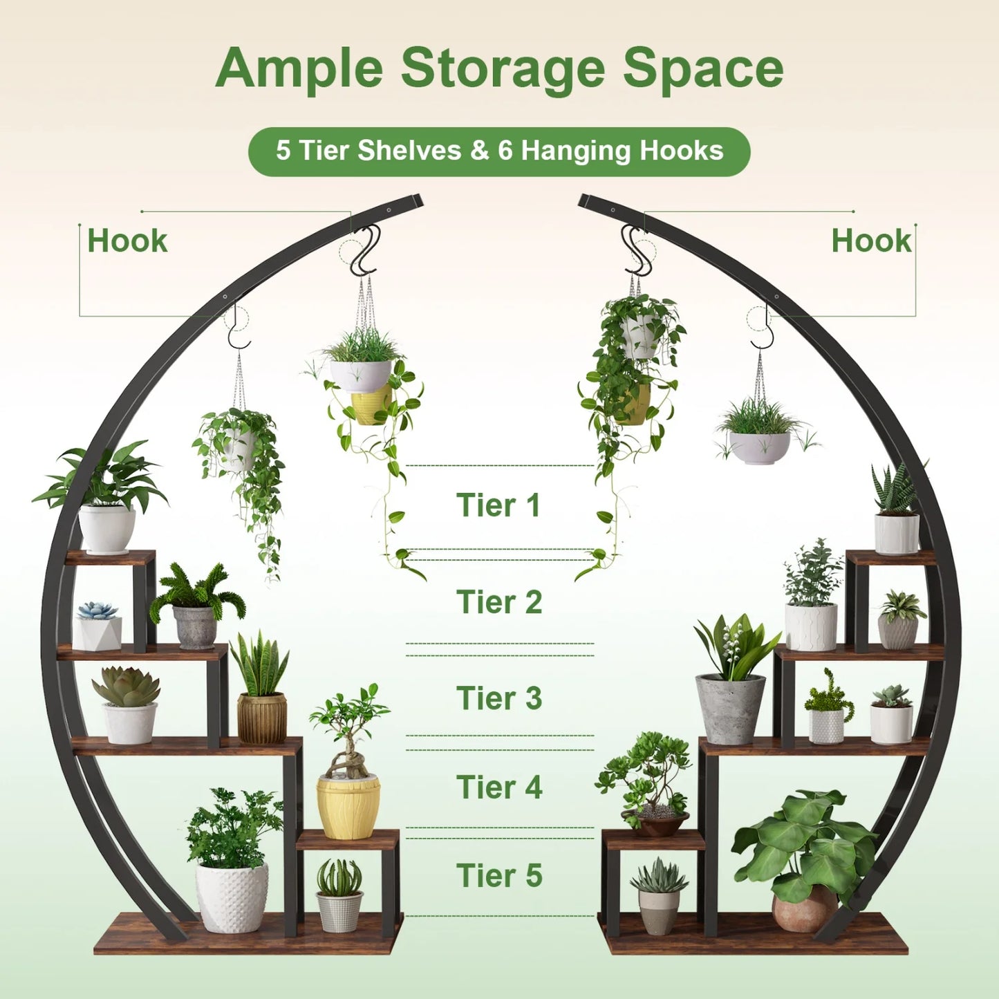 Plant Stand Indoor Outdoor 2 Pcs Metal Plant Shelf Tall Plants Holder with Plants Hanger Flower Display Rack for Garden Balcony