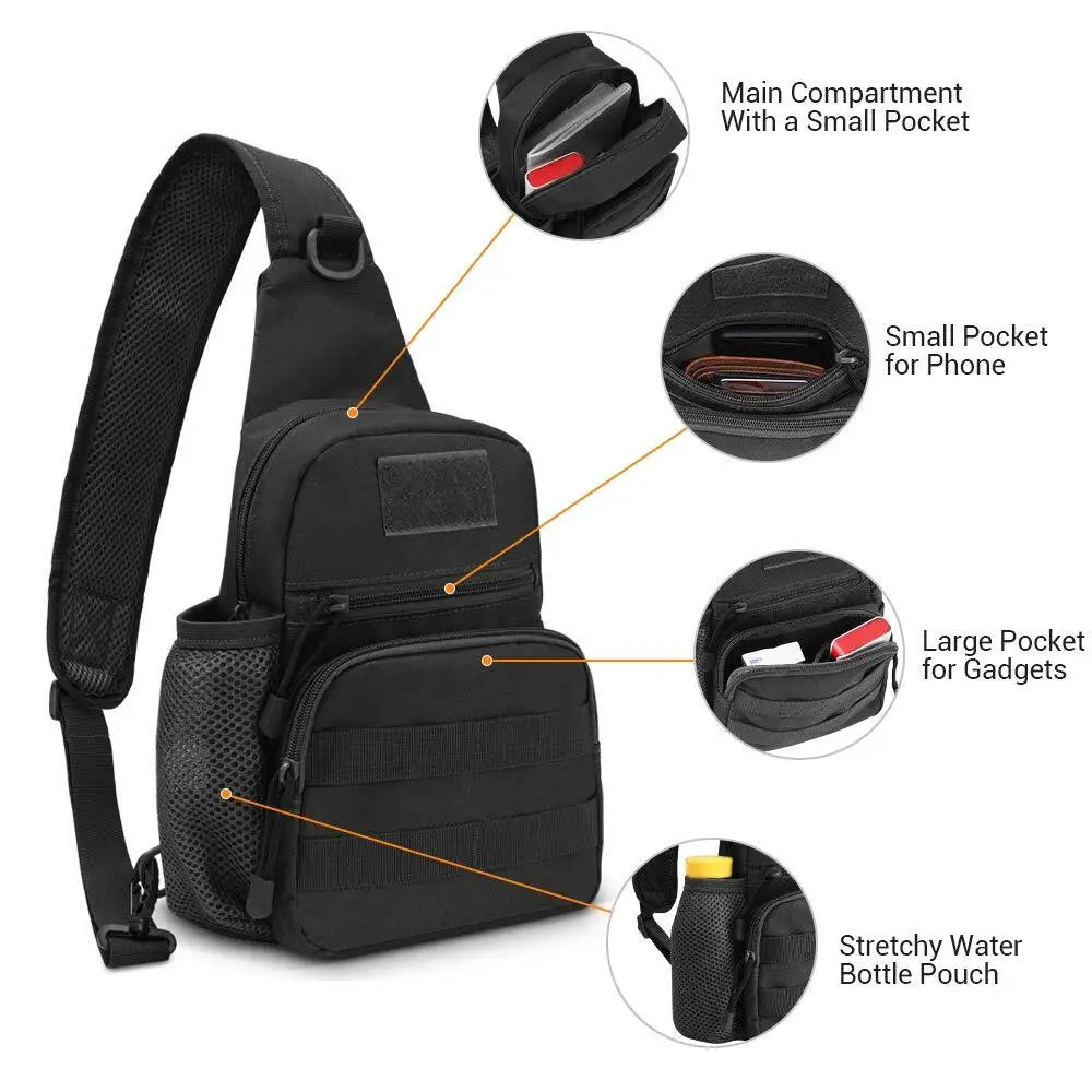 Men's Molle Tactical Sling Backpack Crossbody Bag with Water Bottle Holder
