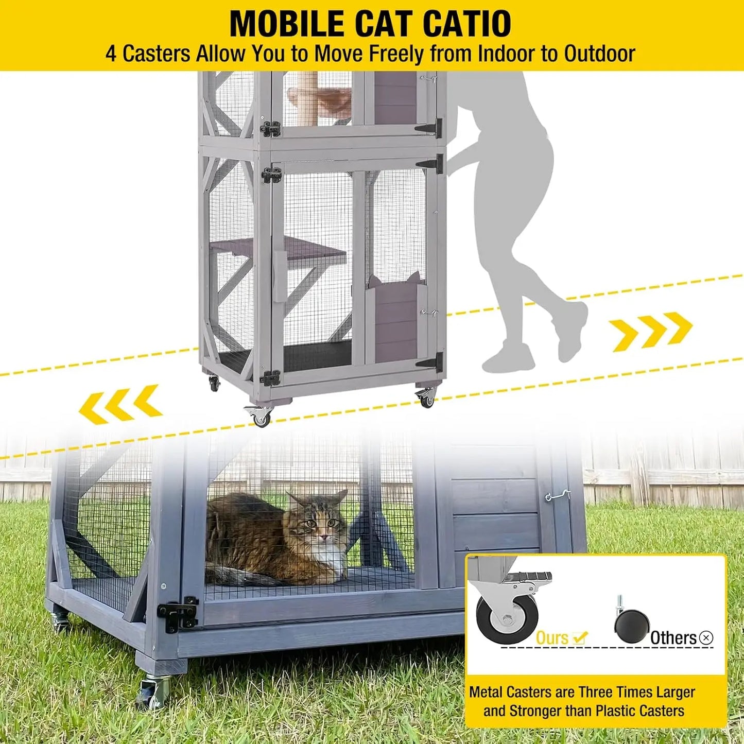 Cat House Outdoor Catio for Catis Mobile Enclosures on Wheels Large Cat Cage with Waterproof Cover,Resting House