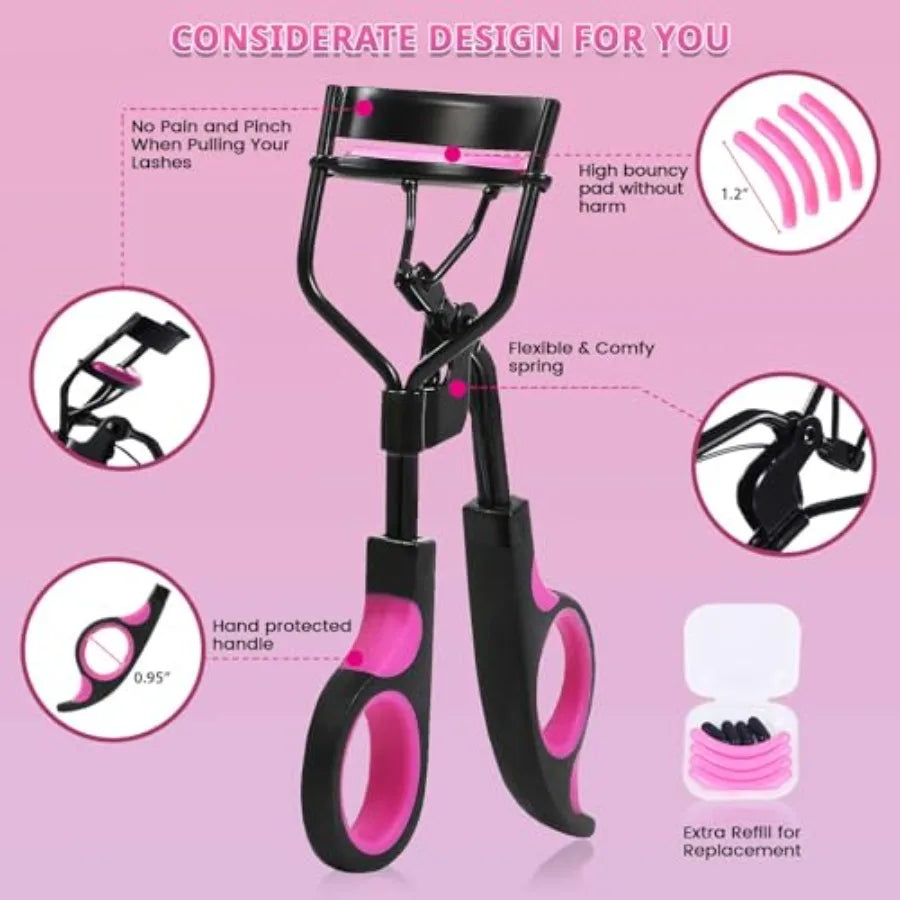 Eyelash Curler Kit With Silicone Pads Tweezers Comb