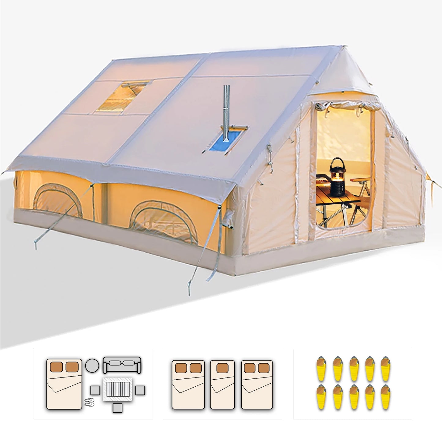 Inflatable Camping Tent Large Inflatable Tent with Hand Pump Easy Setup Portable Tent for 8 Plus Users