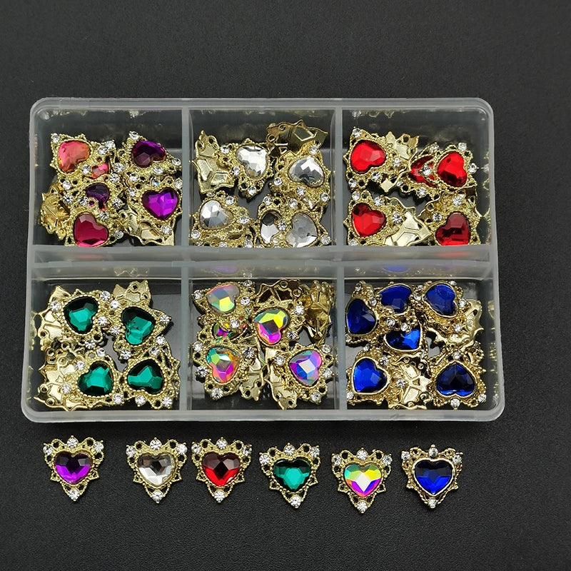 60pcs/Box Nail Rhinestones Cherry/Planet/Heart Nail Charms Jewelry Parts Gems Crystal DIY Nail Art Decorations Accessories Stone