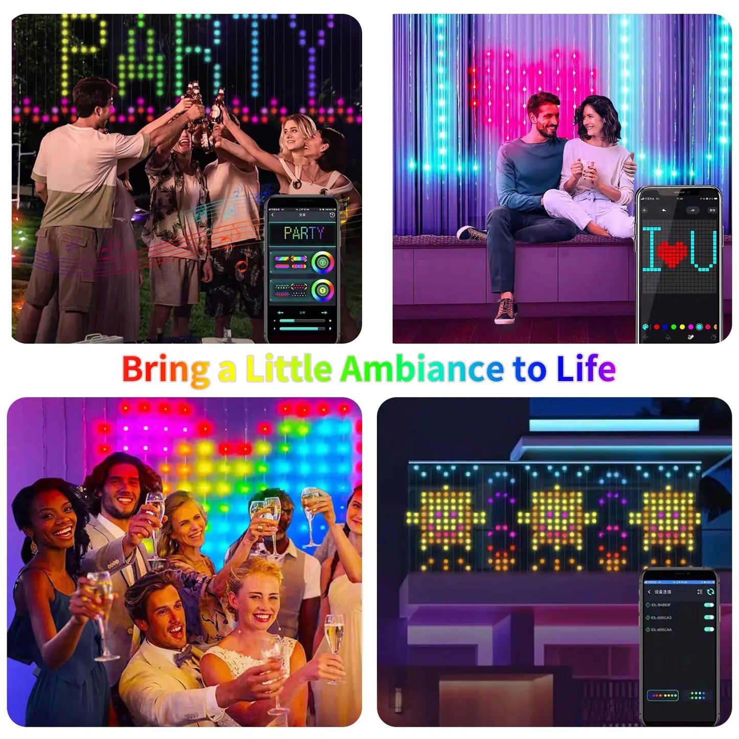 USB LED Smart Curtain Lights Bluetooth RGB Fairy Lights