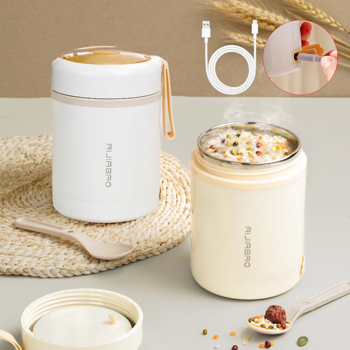600ML USB Electric Heating Lunch Box Portable Food Warmer Stainless Steel Picnic Container 5V 12V 24V
