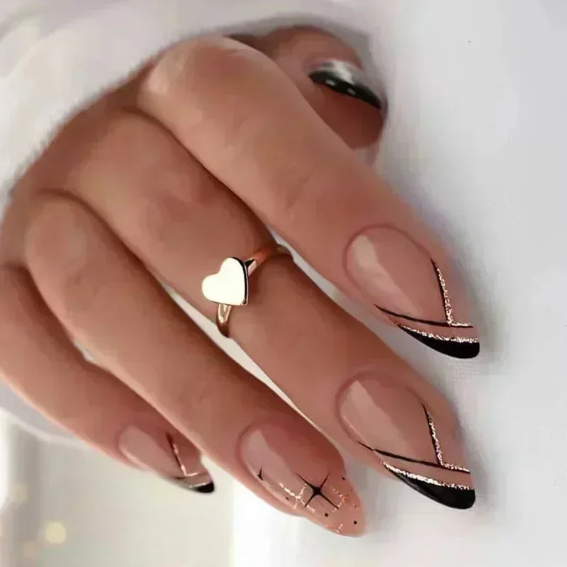 24 Pcs Almond Shape French False Nails with Glue Press On White Edge Design Simple Wearable Pink Stiletto Nail Tips