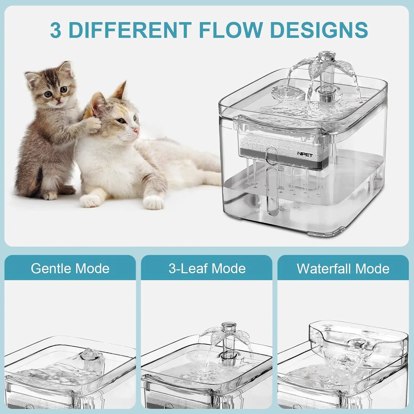 NPET Cat Water Fountain 3L Automatic Pet Drinking Fountain