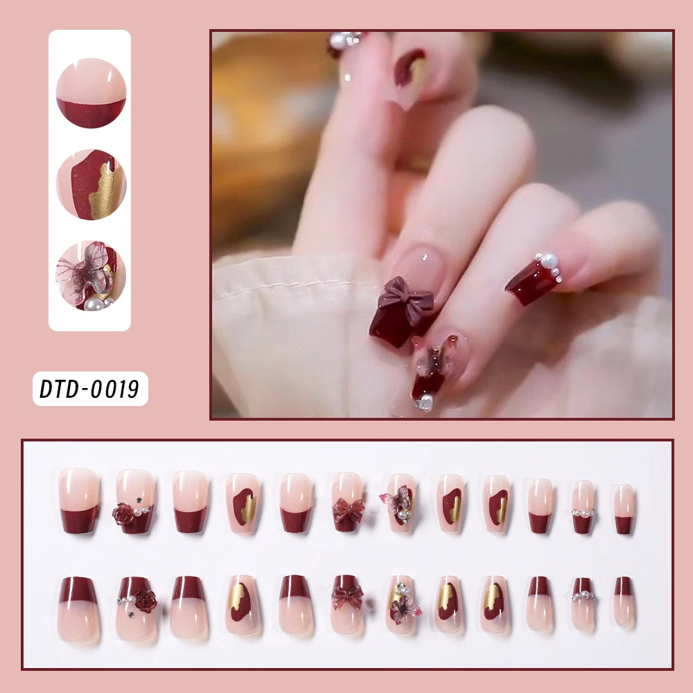 24 Pcs 3D Kuromi Press On Nails Y2K Cartoon Handmade Fake Nails Black Gel Wearable Nails Cinnamoroll Melody Anime False Nails