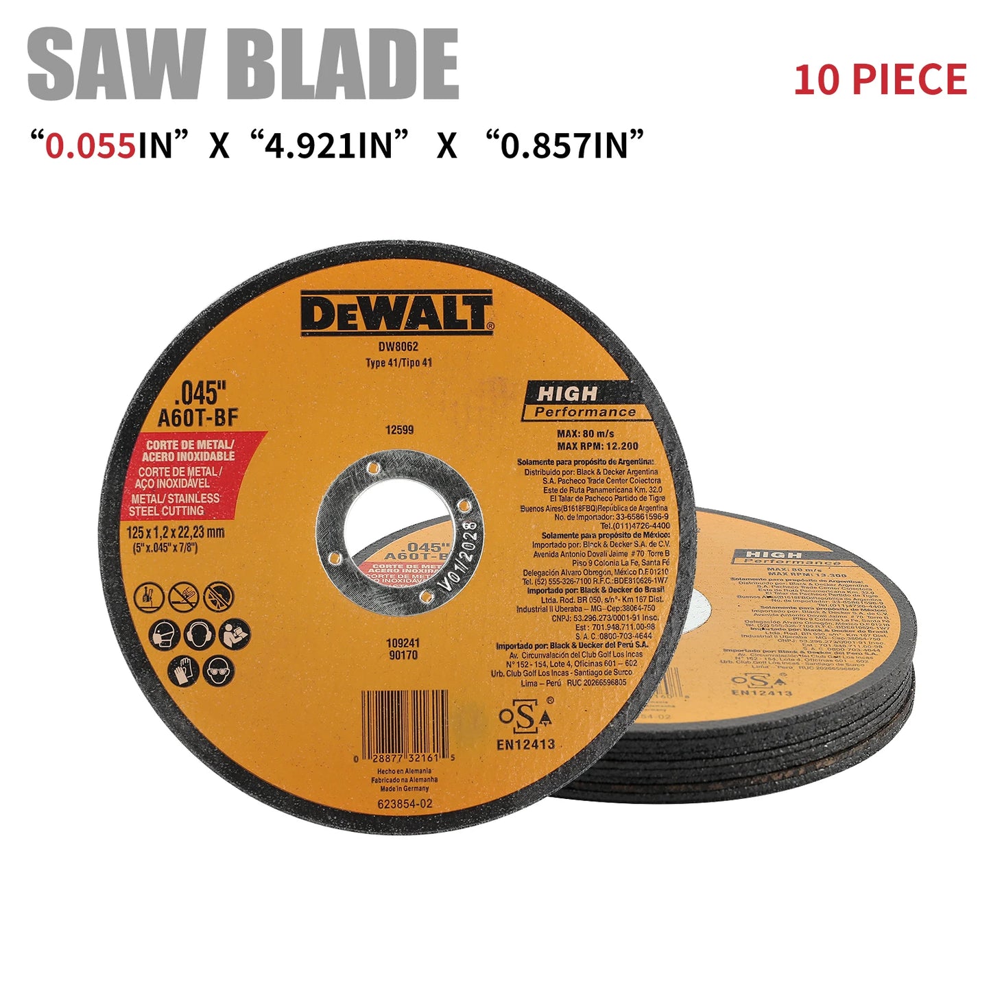 Dewalt DW8062 Circular Saw Blades 0.055 Inch x 4.921 Inch x 0.857 Inch Precision Cutting for Wood Metal and Concrete
