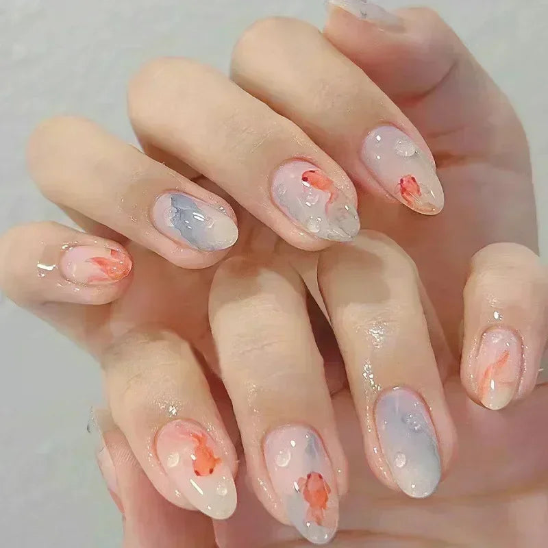 24 Pcs Almond Shape French False Nails with Glue Press On White Edge Design Simple Wearable Pink Stiletto Nail Tips