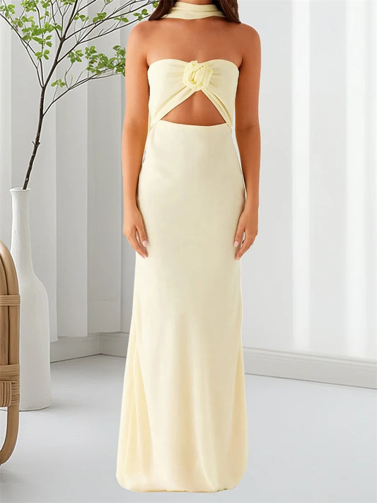 Womens Floral Bandeau Maxi Dress With Cutout And Scarf