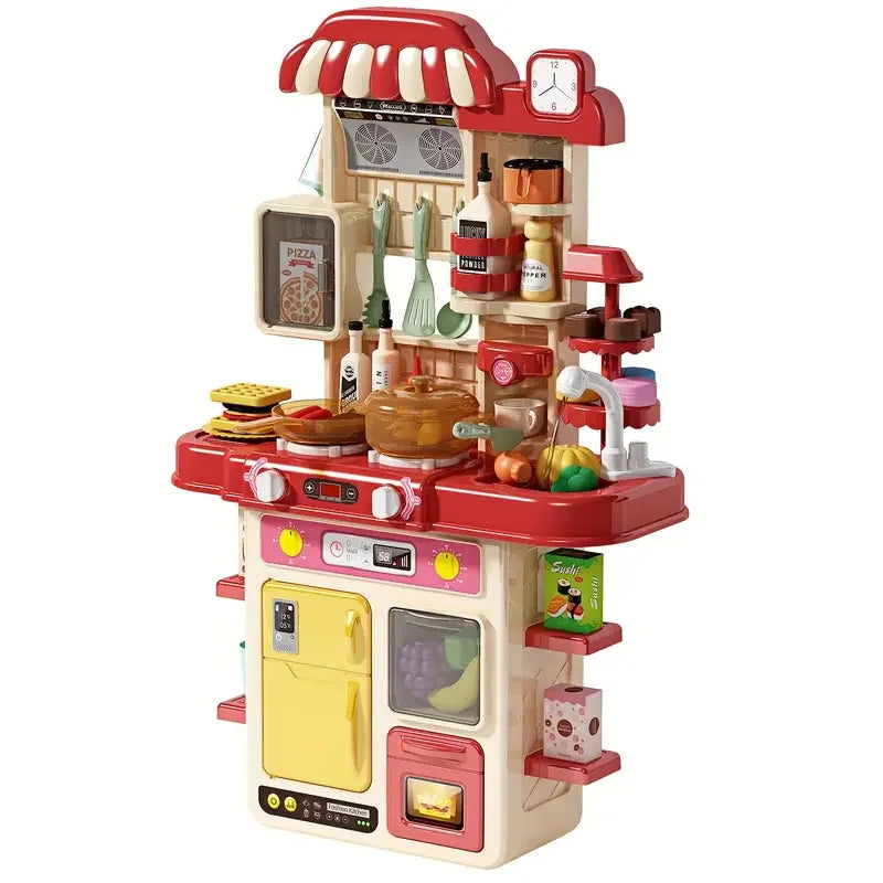 Children's Kitchen Counter Play Set DIY Simulated Cooking Food Tableware Role Play Toy Gift for Kids