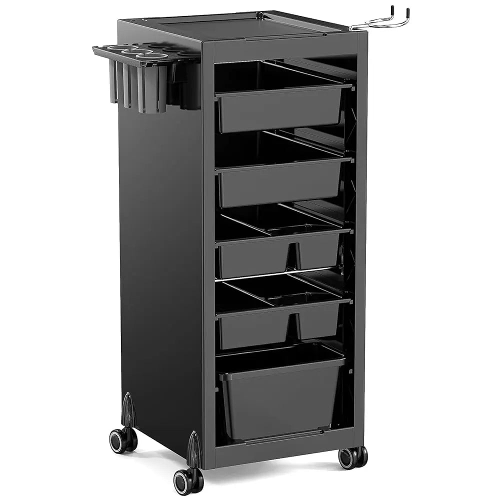 Salon Trolley with 6 Drawers & Dryer Holder, Mobile Storage Station Hairstylist Cart with Wheels for Beauty Tattoo Hairdressing