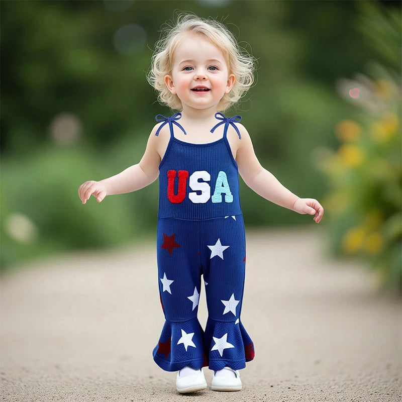 Independence Day Toddler Girl Romper American Flag Print