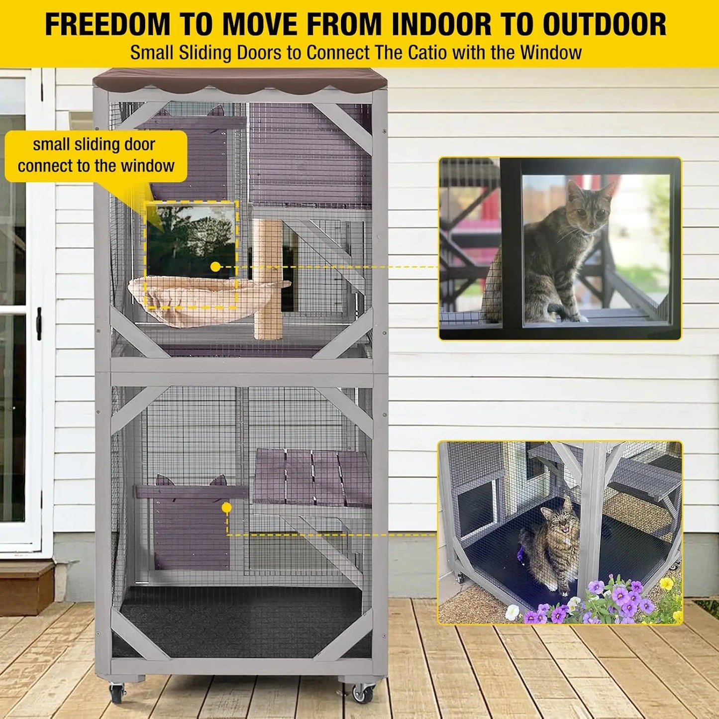 Cat House Outdoor Catio for Catis Mobile Enclosures on Wheels Large Cat Cage with Waterproof Cover,Resting House