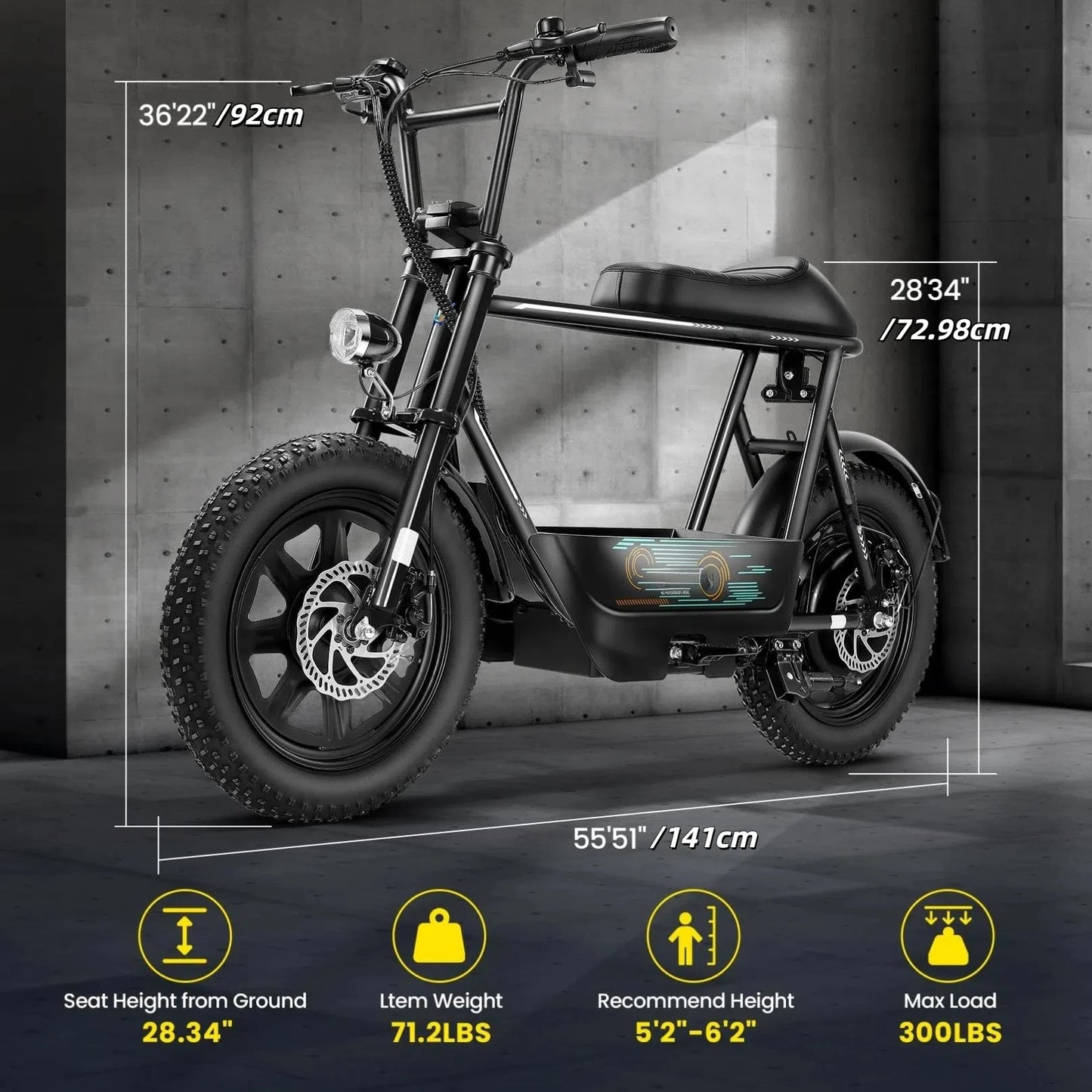 Peak 819W Electric Scooter with Seat for Adults 16 Inch Fat Tire All Terrain Commuter Ebike for Teens with Carry Basket