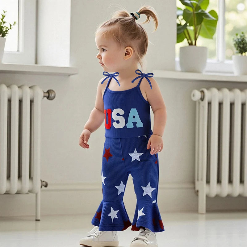 Independence Day Toddler Girl Romper American Flag Print