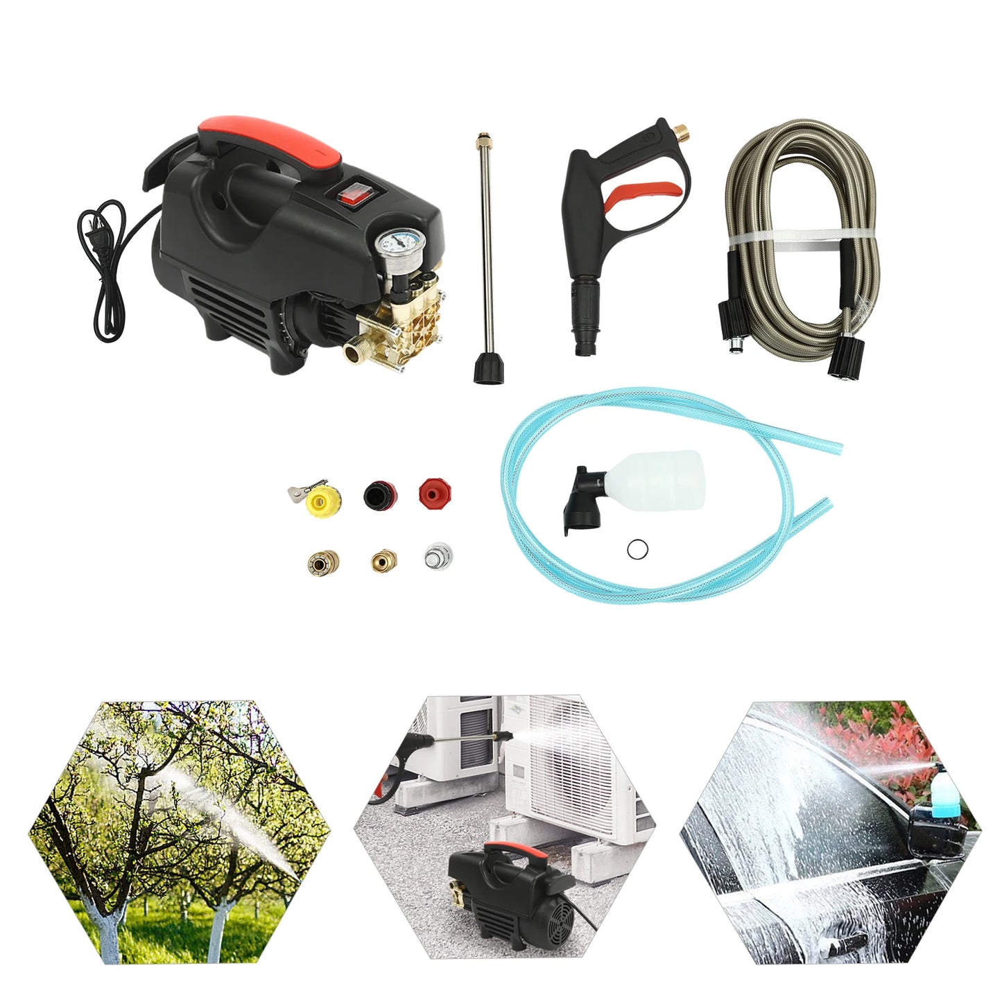 Electric High Pressure Washer with Accessories Brushless Aluminum Motor Cleaner for Car Patio and Garden