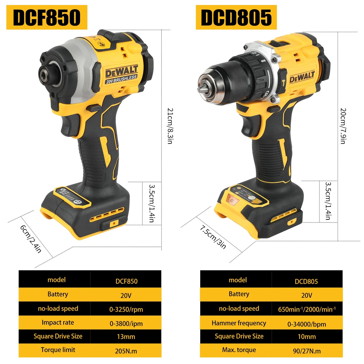 DeWalt DCF805 DCD850 20V Max Lithium Brushless Combo Kit Cordless Screwdriver Impact Drill Tool Bag