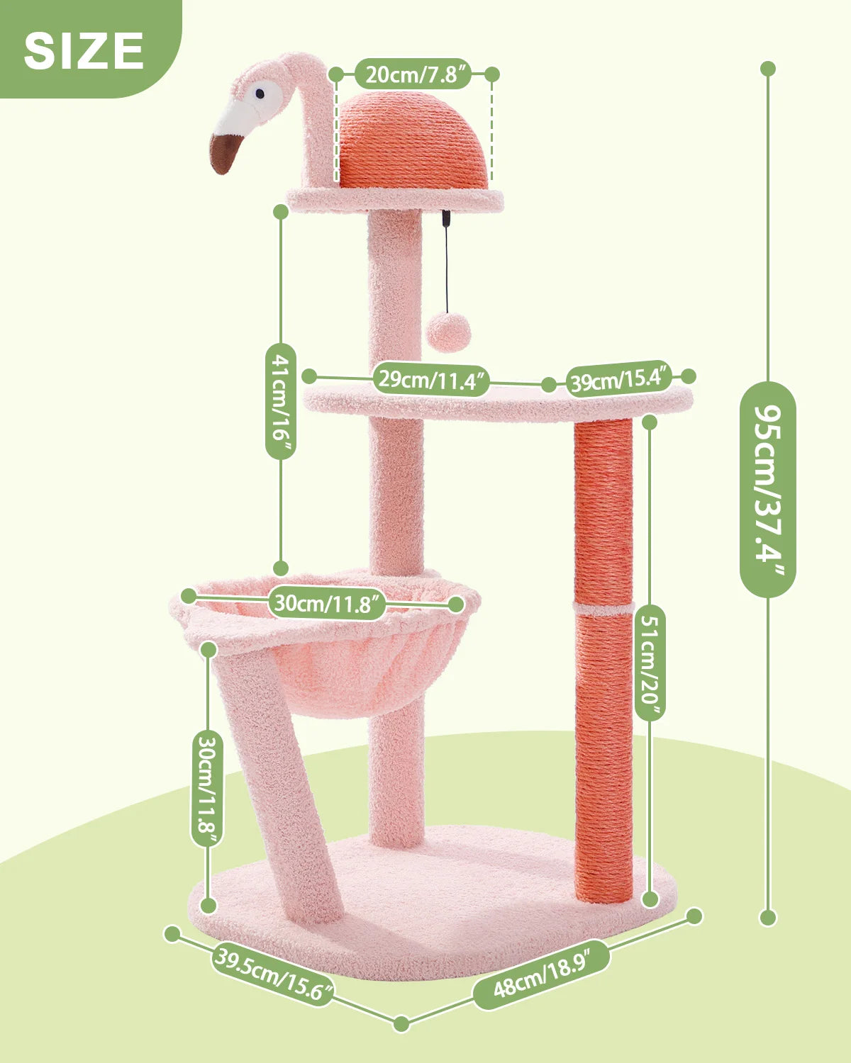 Multi-Level Flamingo Cat Tree with Scratching Posts, Hammock, Perch, Cute Cat Tower, Indoor Pink Cat Scratcher, Kittens Toys