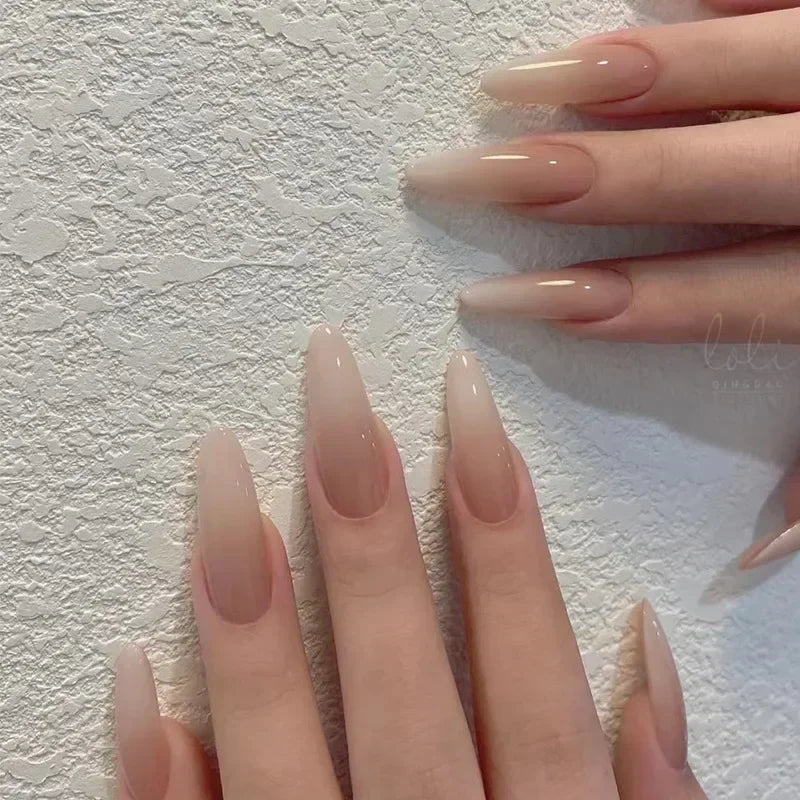 24 Pcs Almond Shape French False Nails with Glue Press On White Edge Design Simple Wearable Pink Stiletto Nail Tips