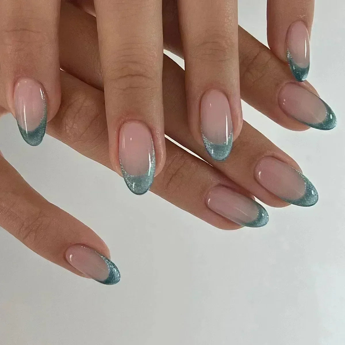 24 Pcs Almond Shape French False Nails with Glue Press On White Edge Design Simple Wearable Pink Stiletto Nail Tips