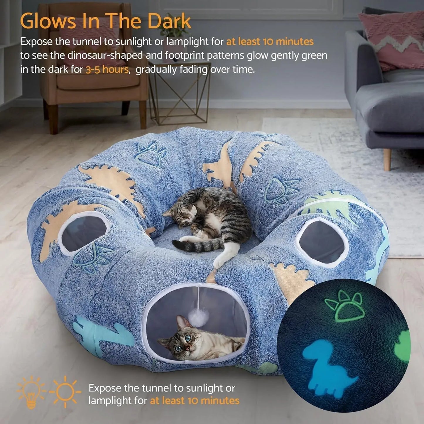 Maxetodo Foldable Cat Tunnel with Washable Bed 4 Entry Points,Peekaboo Cat Cave,Multifunctional Playground Toy for Cats Kittens
