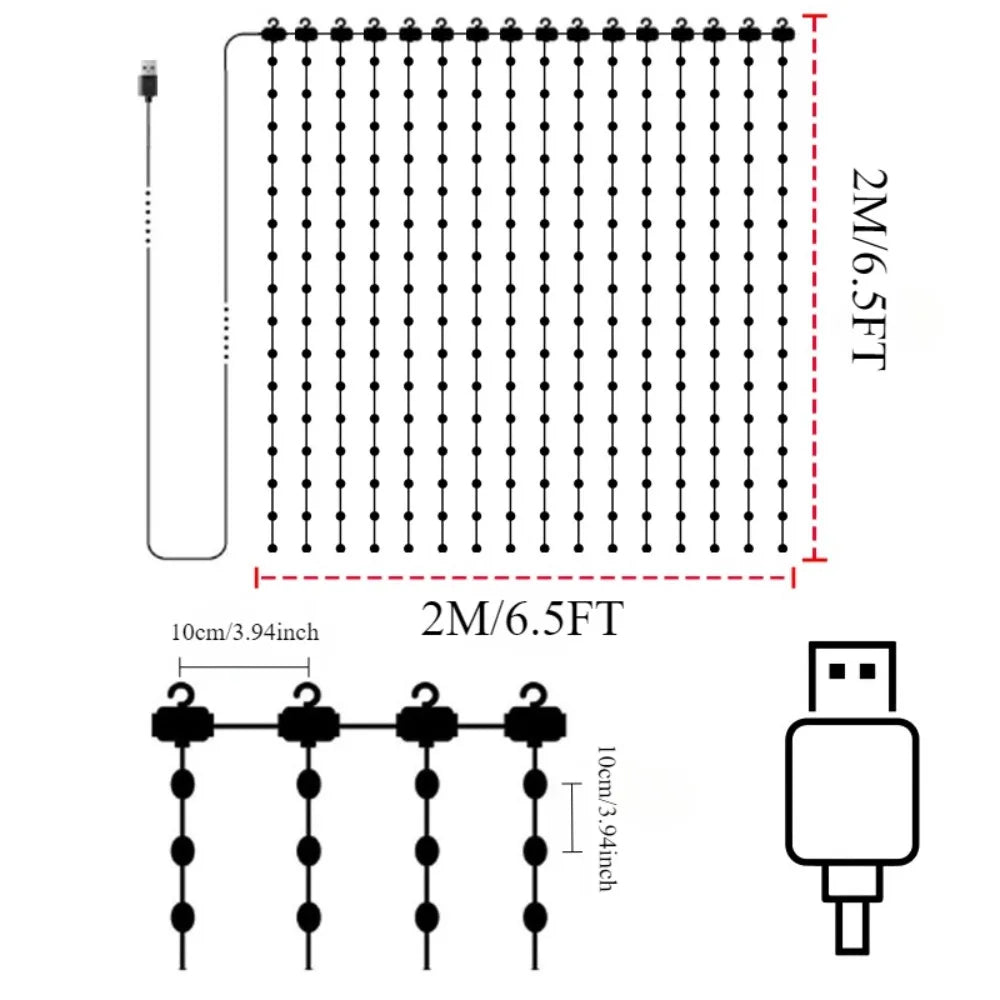 USB LED Smart Curtain Lights Bluetooth RGB Fairy Lights