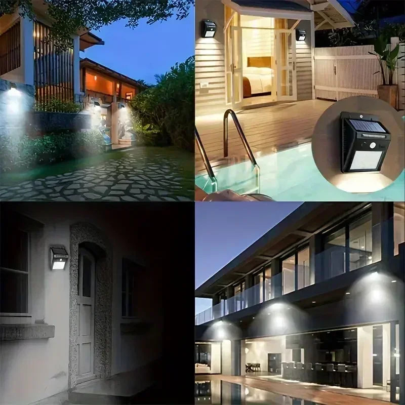 IP45 Waterproof Solar Outdoor Lights Set of 4 Motion Sensor Security Lights with 3 Lighting Modes for Garden Fences and Garages