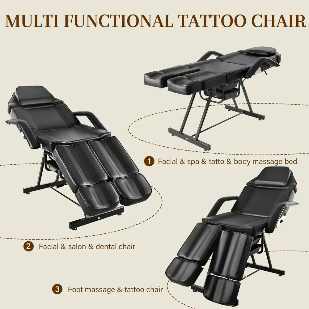 Tattoo Facial Chair for Client, Professional Beauty Massage Spa Table Adjustable Black Lash Facial Esthetician Bed for Artist