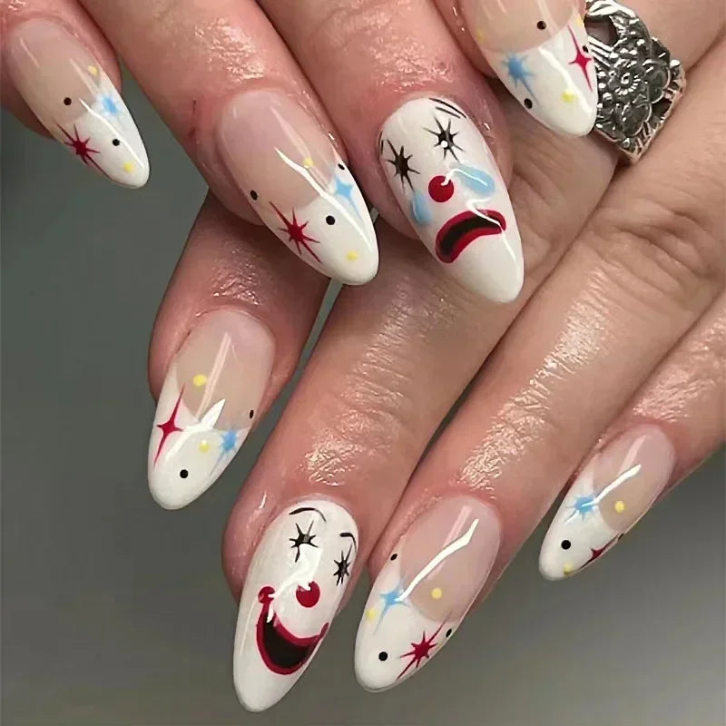 24 Pcs Almond Shape French False Nails with Glue Press On White Edge Design Simple Wearable Pink Stiletto Nail Tips