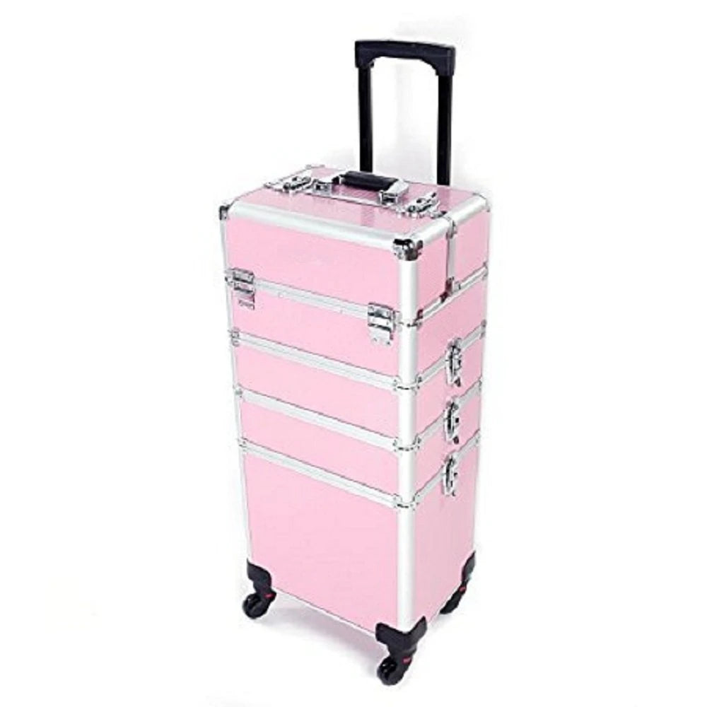 4in1 Rolling Aluminum Makeup Train Case With Wheels